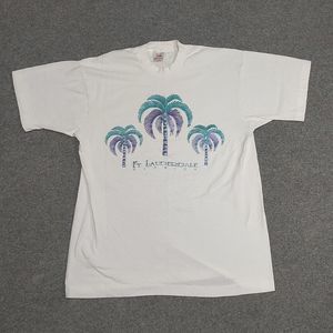 Vintage Ft. Lauderdale Florida Beach Palm Tree White Graphic T-Shirt Size Large